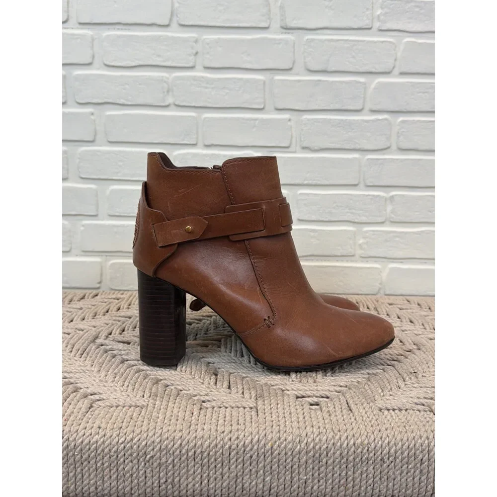 Tory Burch Miller Ankle Booties Brown Leather Buckle Strap Size 8